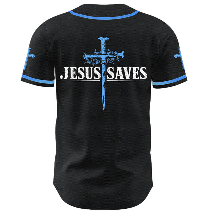 Christianartworkshop Jesus Saves Thorn Crown Black Mesh Baseball Jersey - image 29
