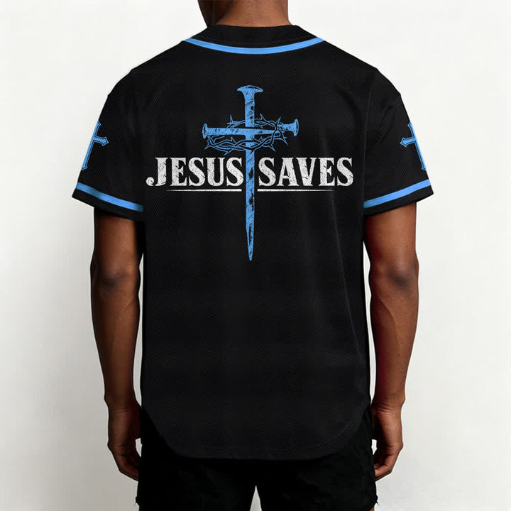 Christianartworkshop Jesus Saves Thorn Crown Black Baseball Jersey - image 33