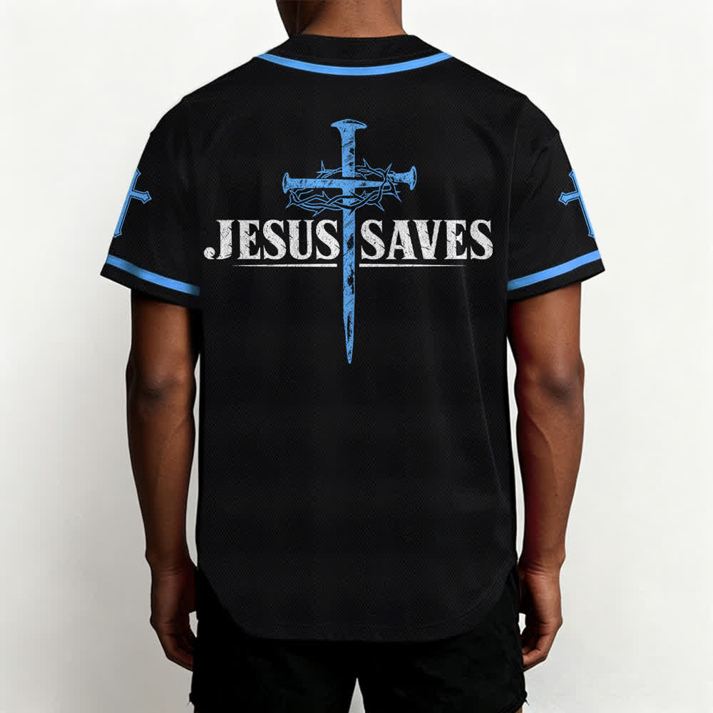 Christianartworkshop Jesus Saves Thorn Crown Black Mesh Baseball Jersey - image 33