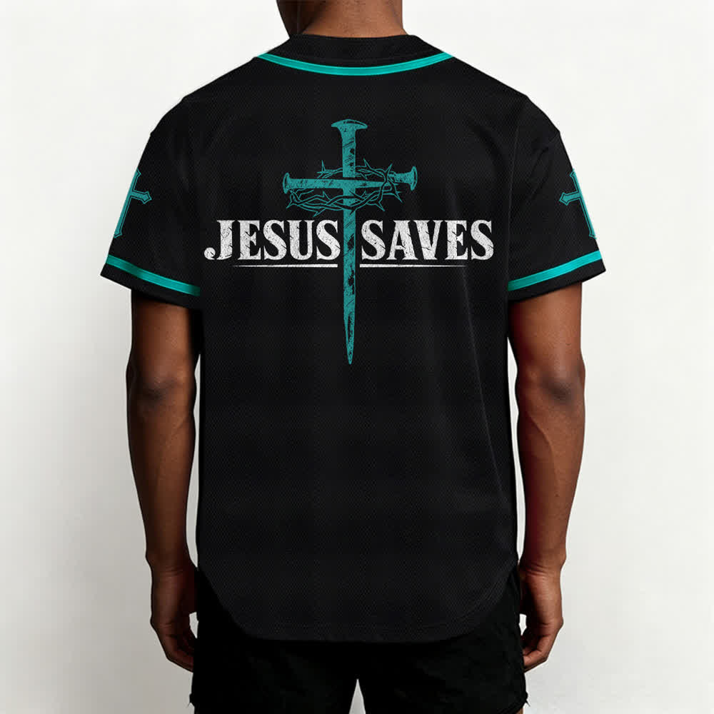 Christianartworkshop Jesus Saves Thorn Crown Black Mesh Baseball Jersey - image 40