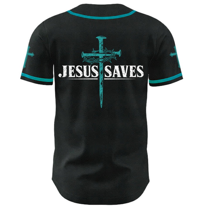 Christianartworkshop Jesus Saves Thorn Crown Black Mesh Baseball Jersey - image 36