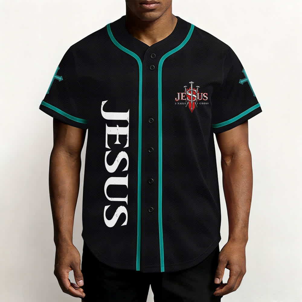 Christianartworkshop Jesus Saves Thorn Crown Black Mesh Baseball Jersey - image 41