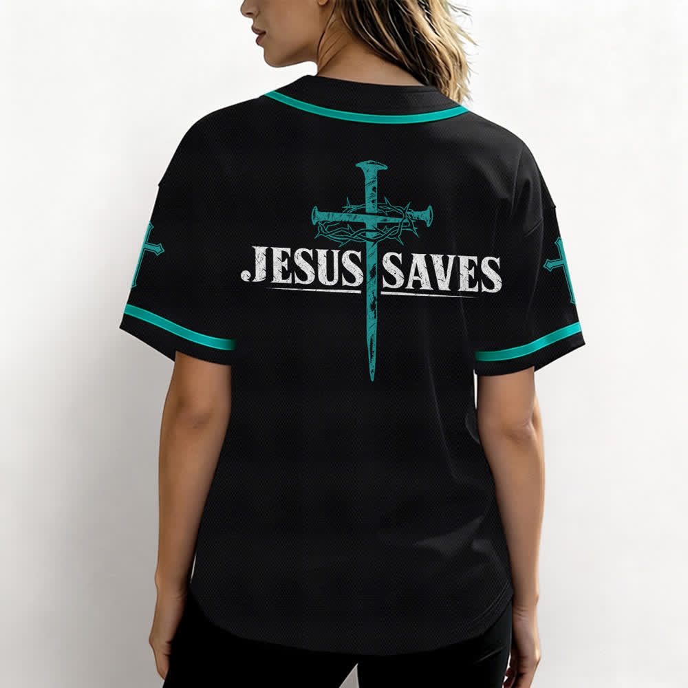 Christianartworkshop Jesus Saves Thorn Crown Black Mesh Baseball Jersey - image 38