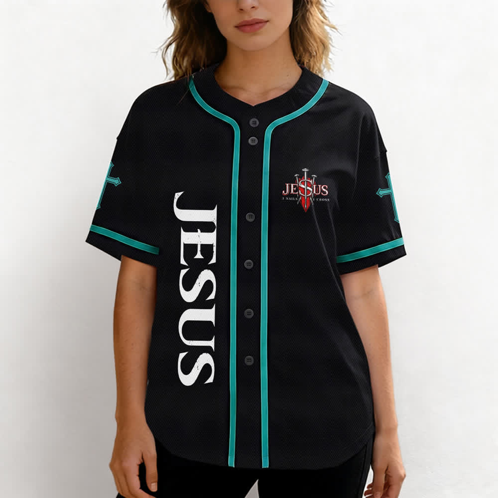 Christianartworkshop Jesus Saves Thorn Crown Black Mesh Baseball Jersey - image 39