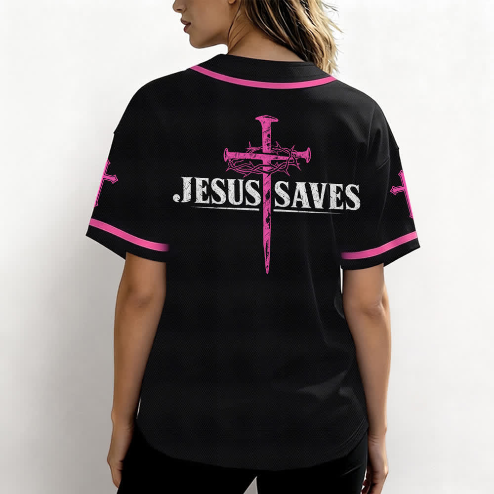 Christianartworkshop Jesus Saves Thorn Crown Black Mesh Baseball Jersey - image 45
