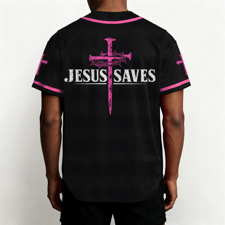 Christianartworkshop Jesus Saves Thorn Crown Black Mesh Baseball Jersey - image 47