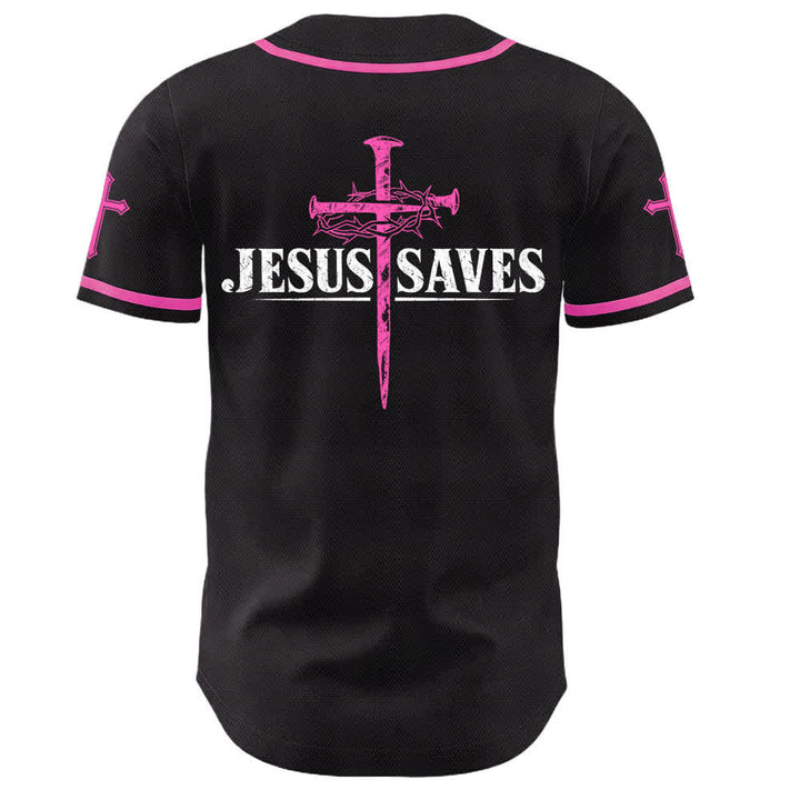 Christianartworkshop Jesus Saves Thorn Crown Black Mesh Baseball Jersey - image 43