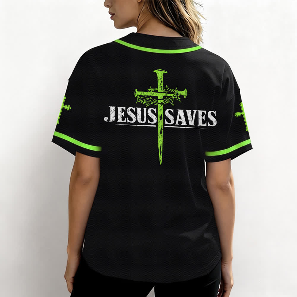 Christianartworkshop Jesus Saves Thorn Crown Black Mesh Baseball Jersey - image 52