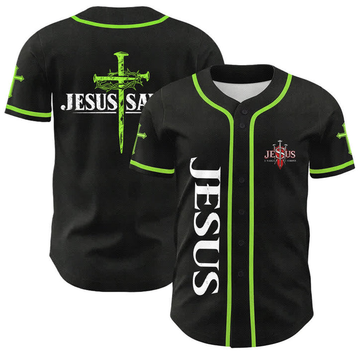 Christianartworkshop Jesus Saves Thorn Crown Black Mesh Baseball Jersey - Green - 5XL - image 49