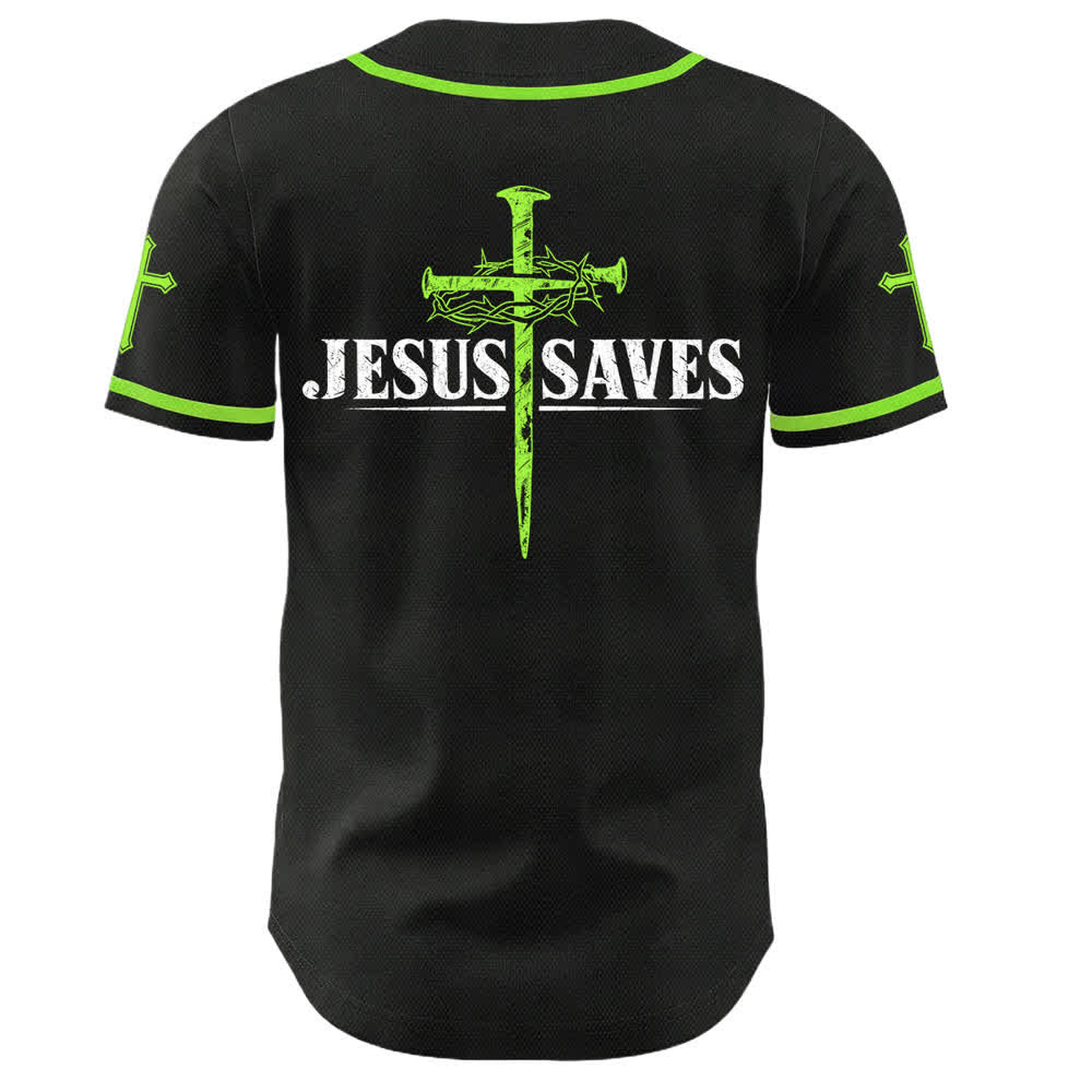 Christianartworkshop Jesus Saves Thorn Crown Black Mesh Baseball Jersey - image 50