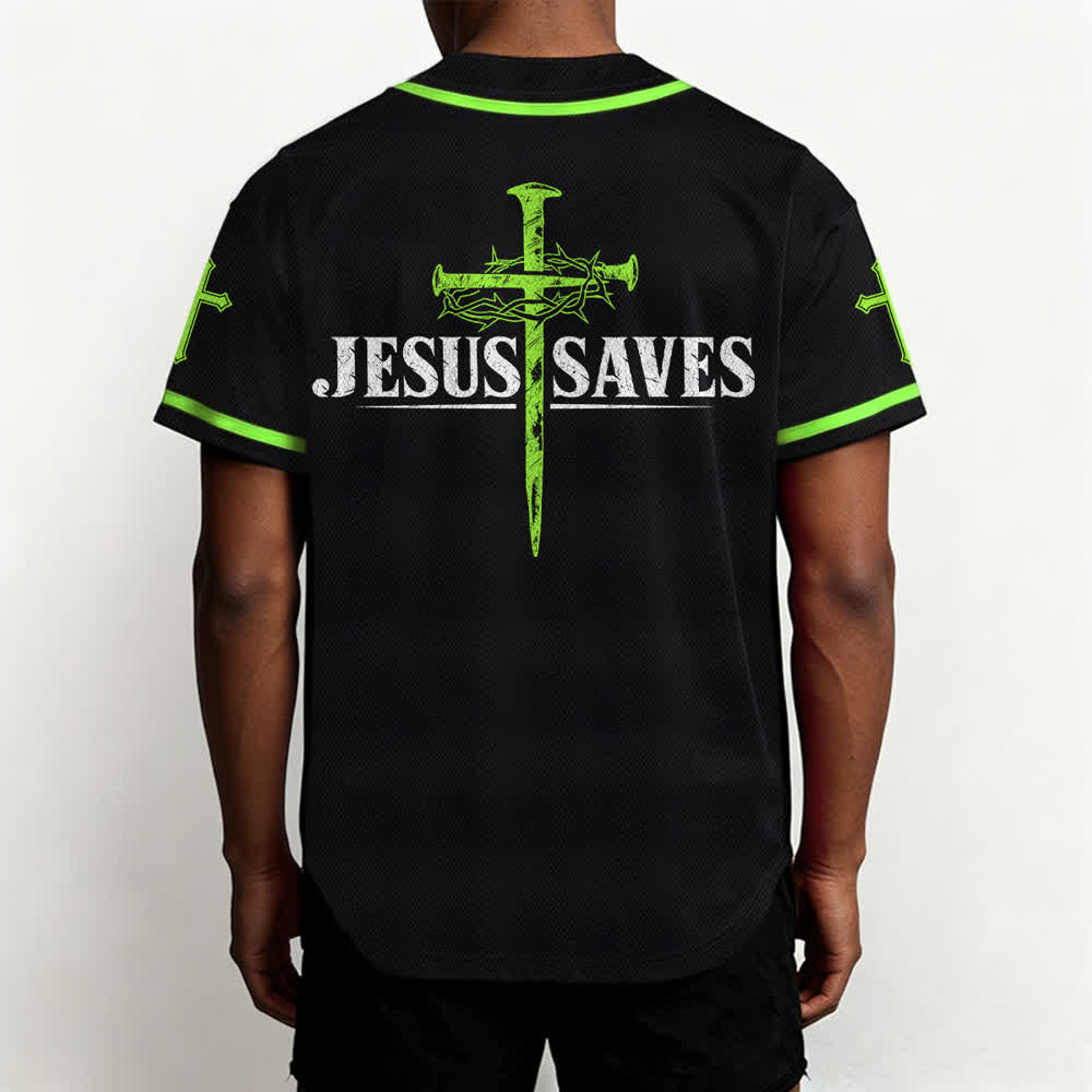 Christianartworkshop Jesus Saves Thorn Crown Black Mesh Baseball Jersey - image 54