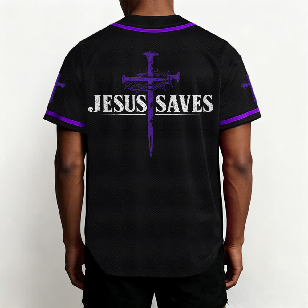 Christianartworkshop Jesus Saves Thorn Crown Black Mesh Baseball Jersey - image 61
