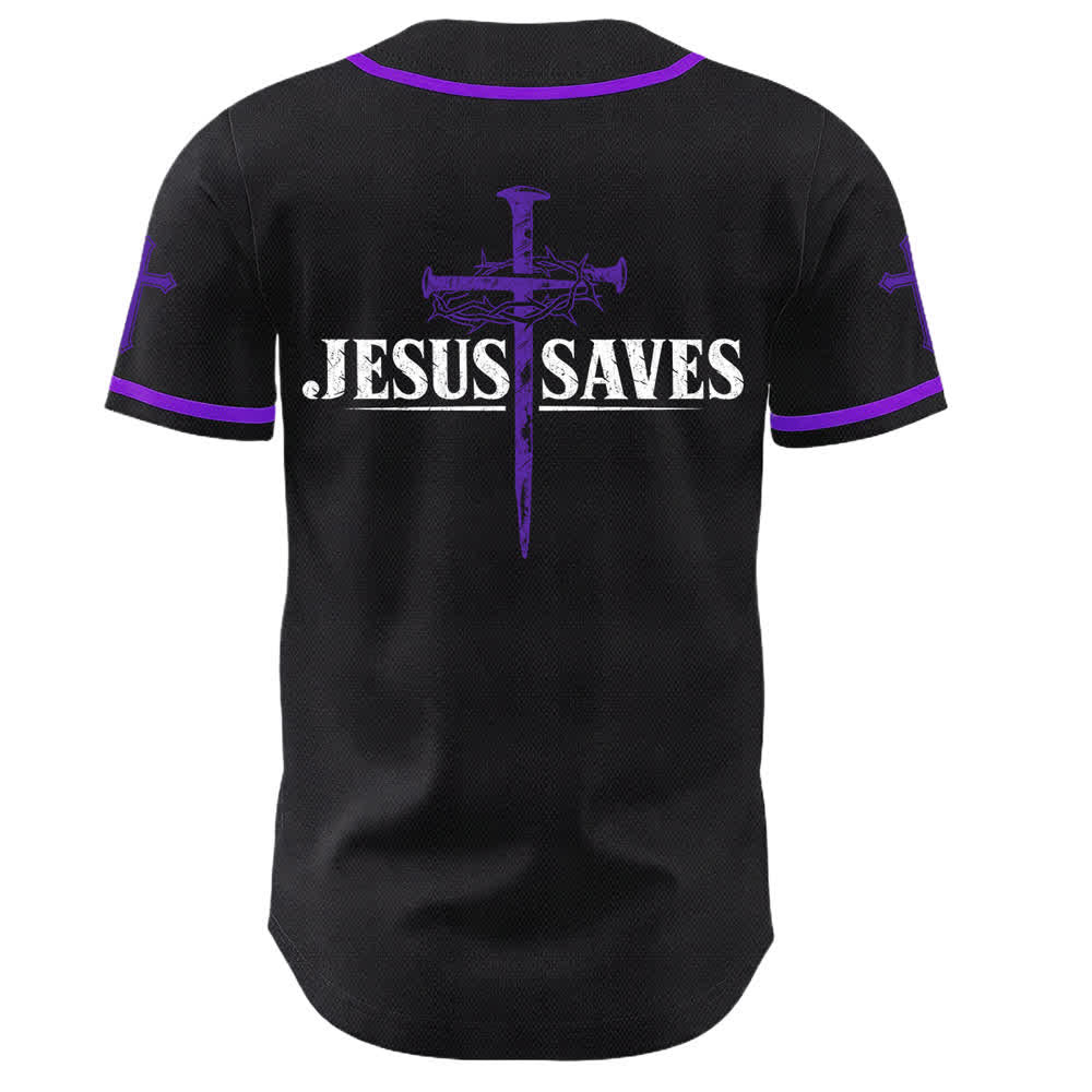 Christianartworkshop Jesus Saves Thorn Crown Black Mesh Baseball Jersey - image 57