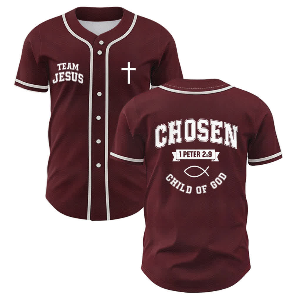Christianartworkshop Team Jesus Chosen Mesh Baseball Jersey - Wine - 5XL - image 14