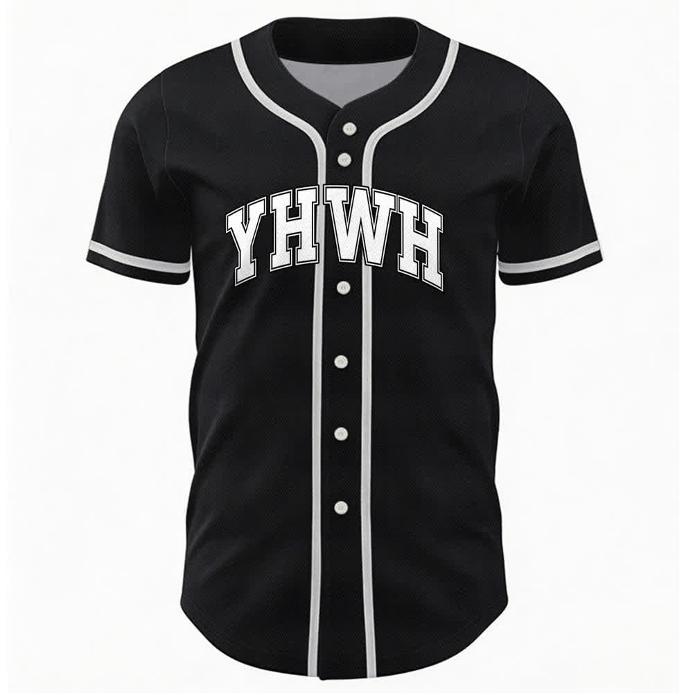 Christianartworkshop YHWH Varsity Mesh Button Front Baseball Jersey - Black - 5XL - image 3