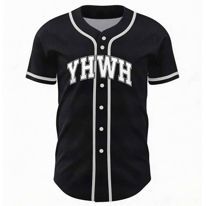 Christianartworkshop YHWH Varsity Mesh Button Front Baseball Jersey - Black - 5XL - image 3