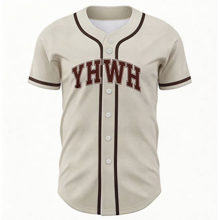 Christianartworkshop YHWH Varsity Mesh Button Front Baseball Jersey - Beige - 5XL - image 6