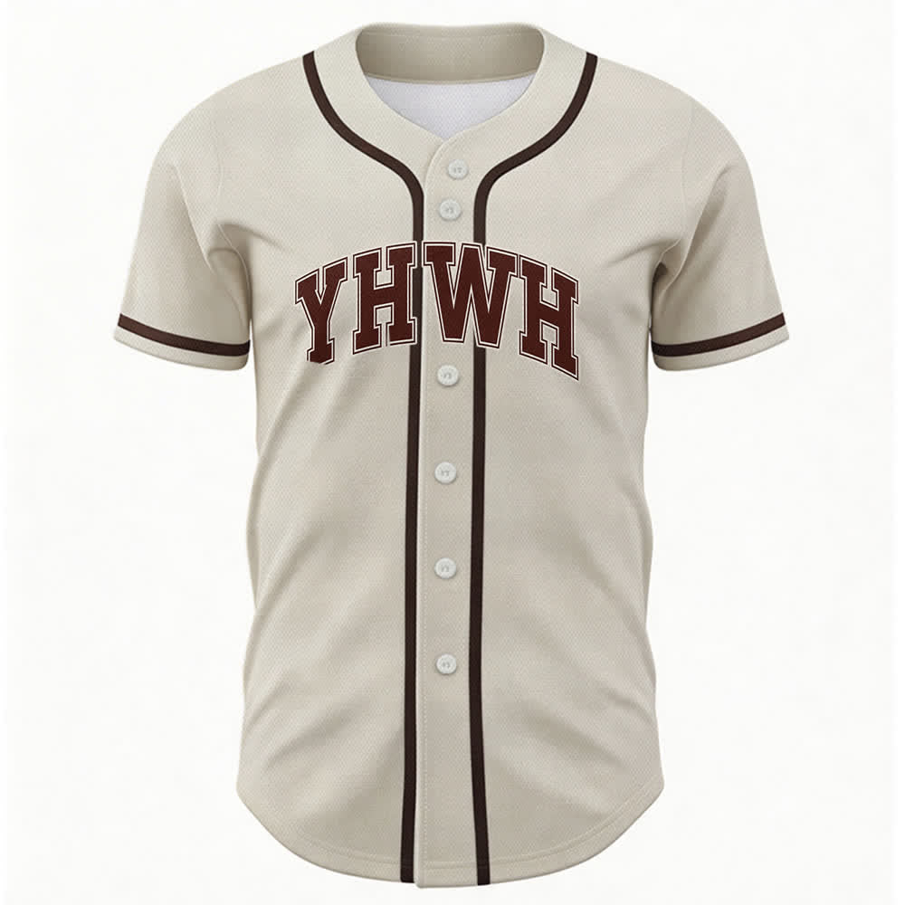 Christianartworkshop YHWH Varsity Button Front Baseball Jersey - Beige - 5XL - image 6