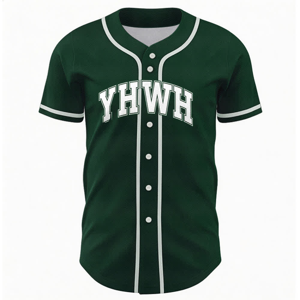 Christianartworkshop YHWH Varsity Mesh Button Front Baseball Jersey - Green - 5XL - image 9
