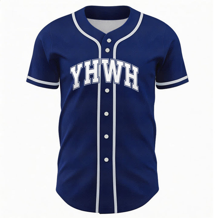 Christianartworkshop YHWH Varsity Mesh Button Front Baseball Jersey - Navy - 5XL - image 15