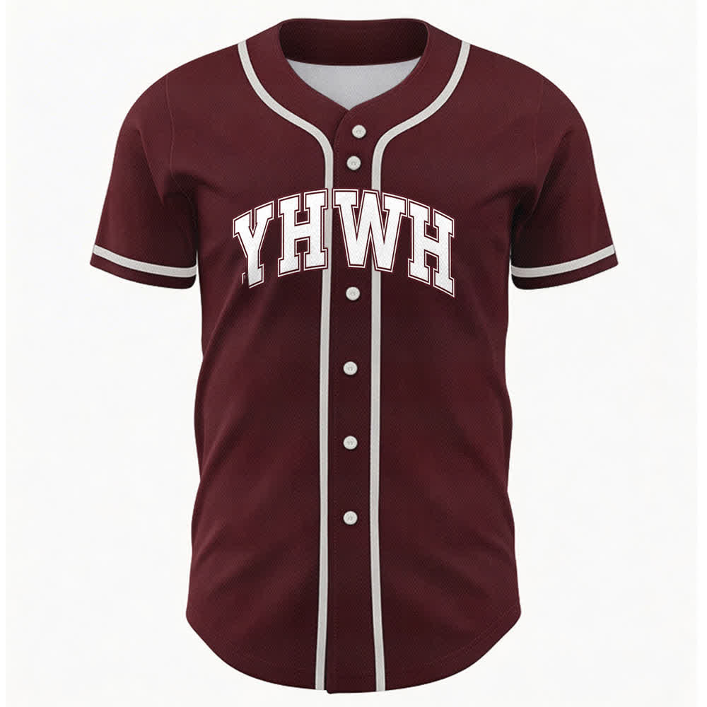 Christianartworkshop YHWH Varsity Mesh Button Front Baseball Jersey - Wine - 5XL - image 12