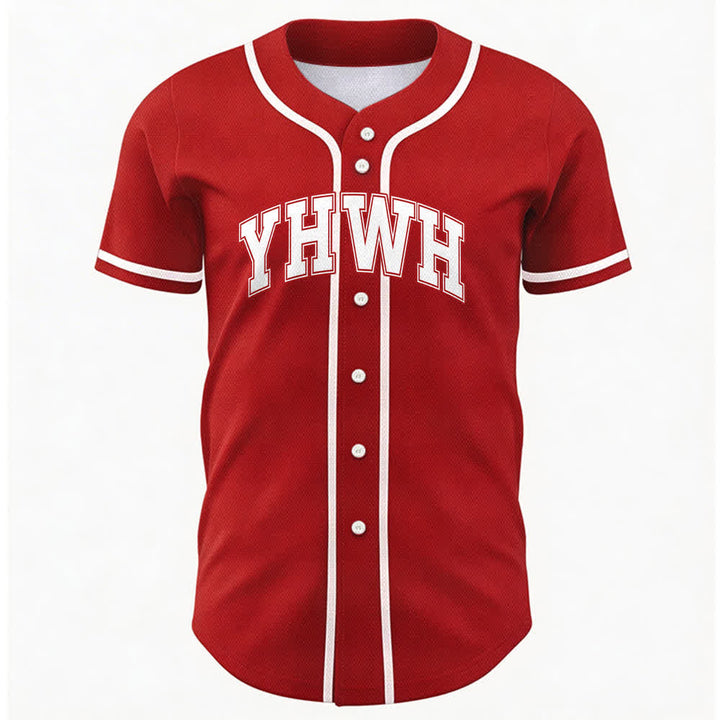Christianartworkshop YHWH Varsity Mesh Button Front Baseball Jersey - Red - 5XL - image 21