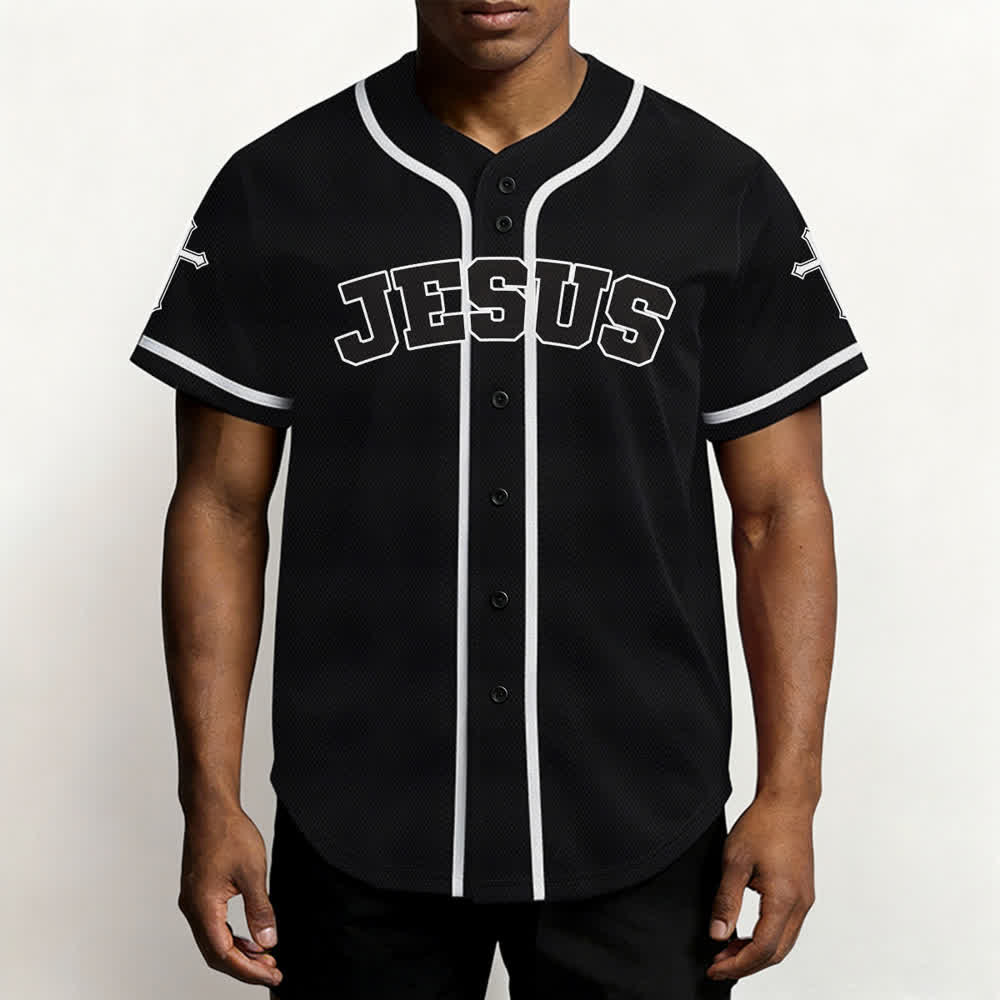 Christianartworkshop Jesus Lion Armor Black Button Up Baseball Jersey - image 6