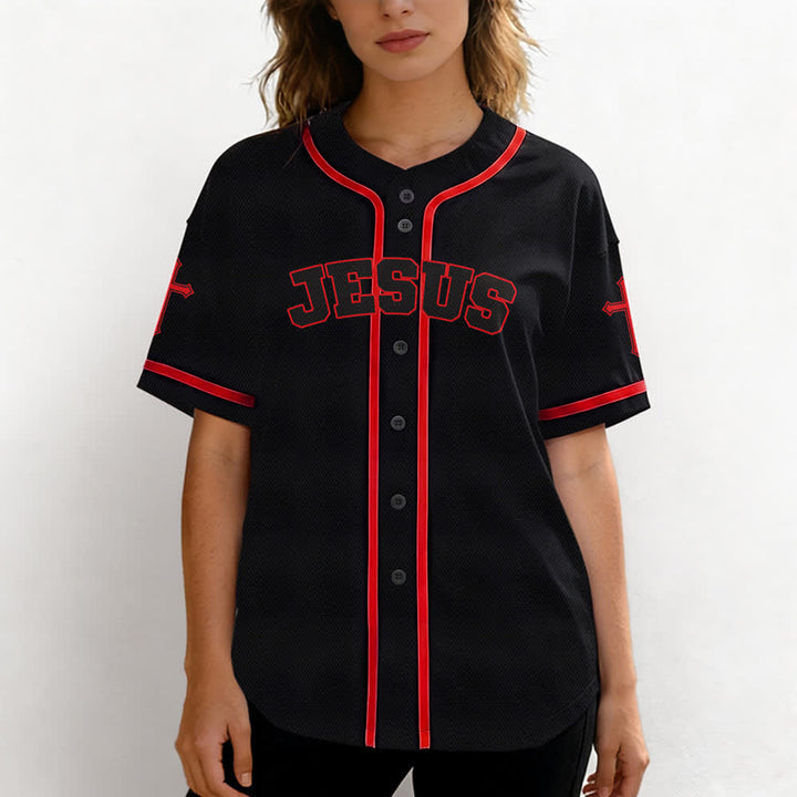 Christianartworkshop Jesus Lion Armor Black Button Up Baseball Jersey - image 11