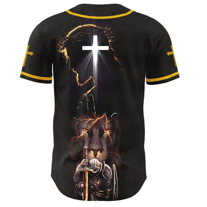 Christianartworkshop Jesus Lion Armor Black Button Up Baseball Jersey - image 15