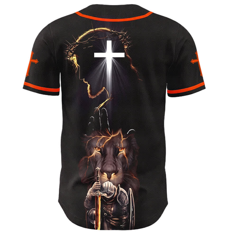 Christianartworkshop Jesus Lion Armor Black Button Up Baseball Jersey - image 22
