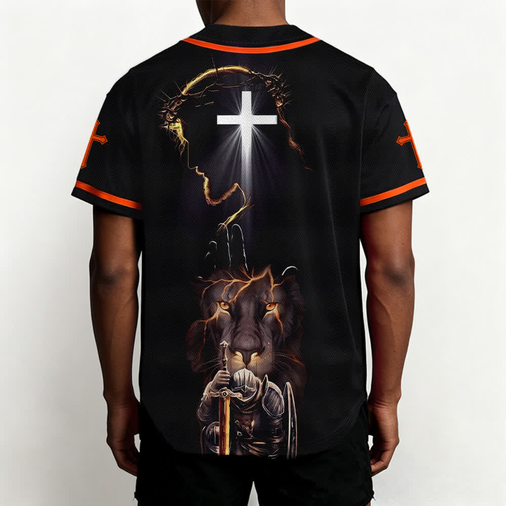 Christianartworkshop Jesus Lion Armor Black Button Up Baseball Jersey - image 24