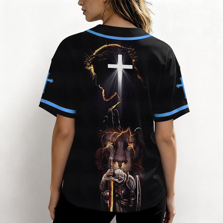 Christianartworkshop Jesus Lion Armor Black Button Up Baseball Jersey - image 31