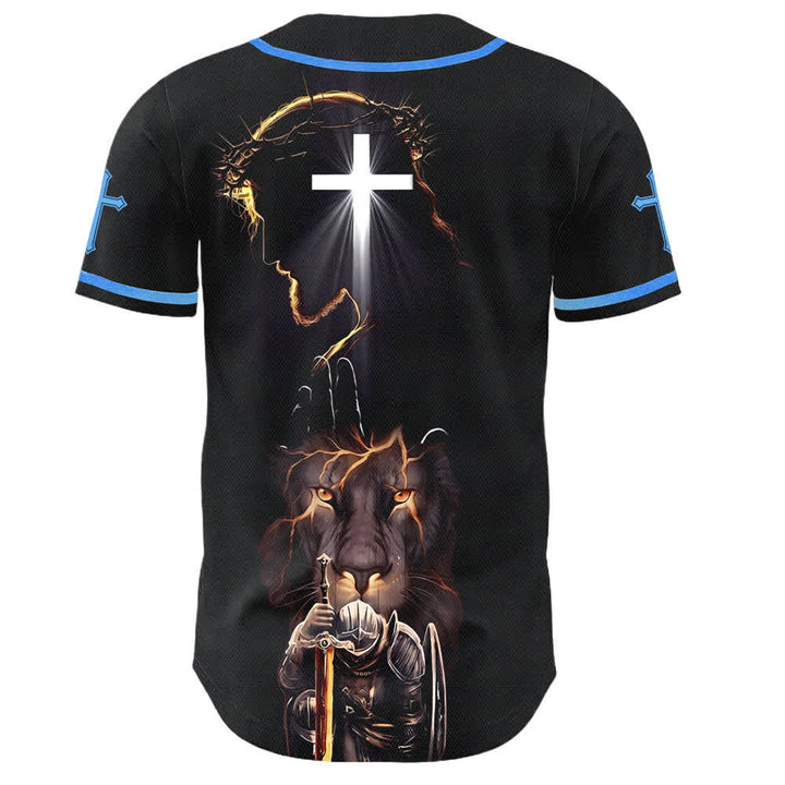 Christianartworkshop Jesus Lion Armor Black Button Up Baseball Jersey - image 29