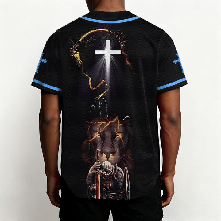 Christianartworkshop Jesus Lion Armor Black Button Up Baseball Jersey - image 33