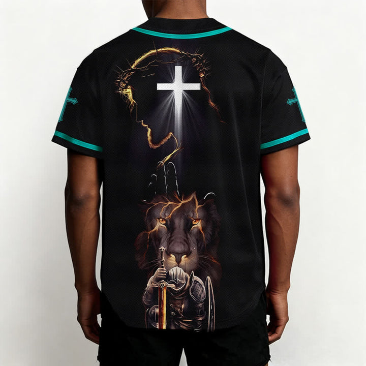 Christianartworkshop Jesus Lion Armor Black Button Up Baseball Jersey - image 40