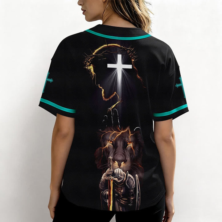Christianartworkshop Jesus Lion Armor Black Button Up Baseball Jersey - image 38