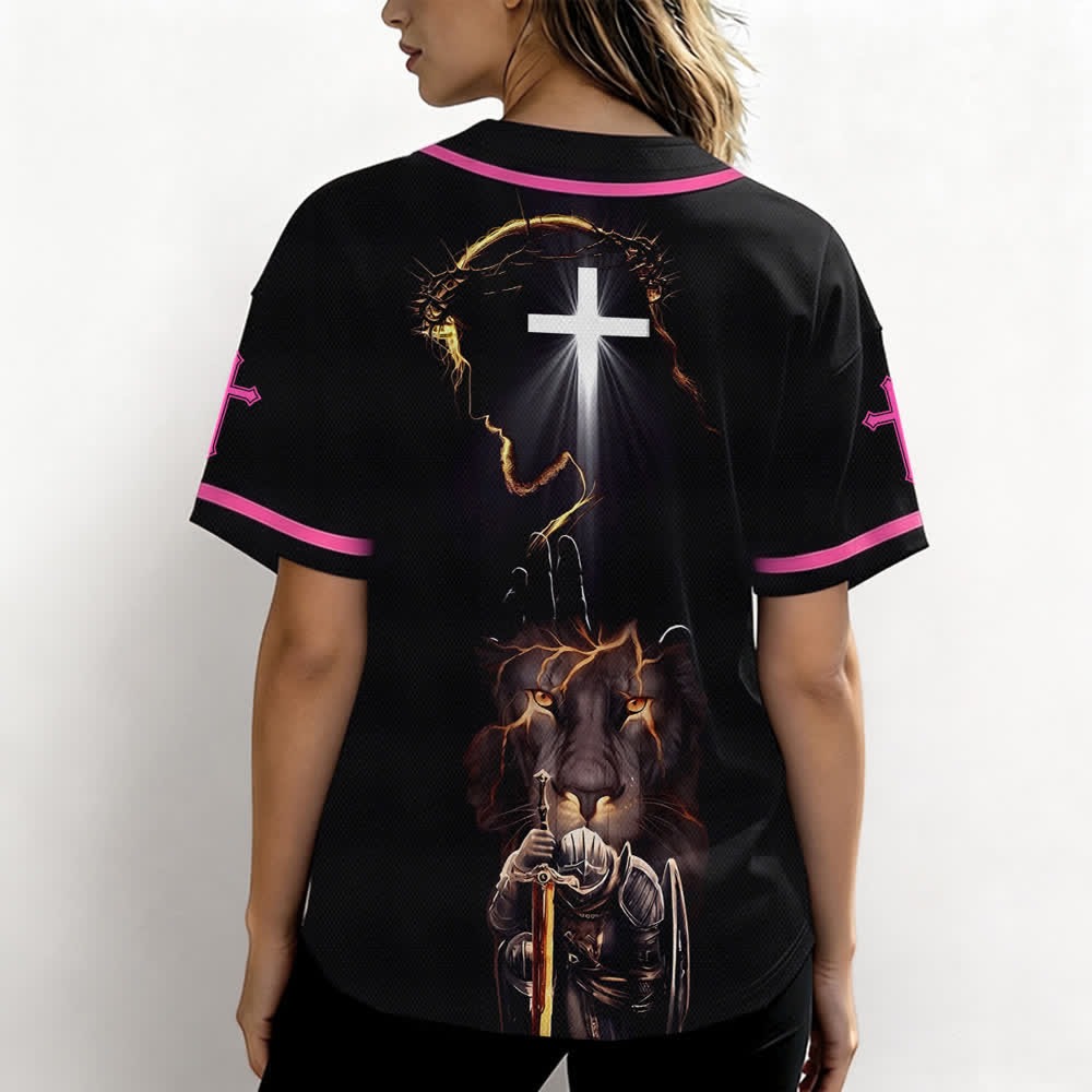 Christianartworkshop Jesus Lion Armor Black Button Up Baseball Jersey - image 45