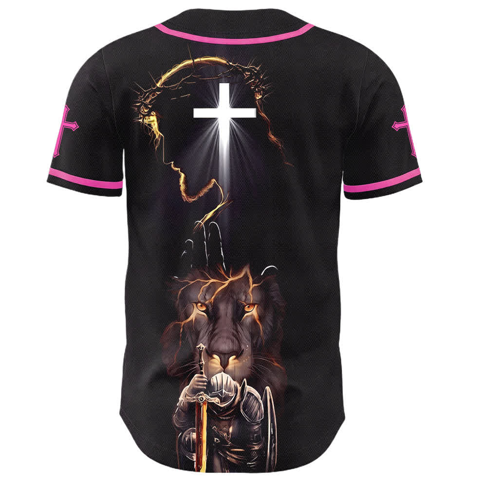 Christianartworkshop Jesus Lion Armor Black Button Up Baseball Jersey - image 43