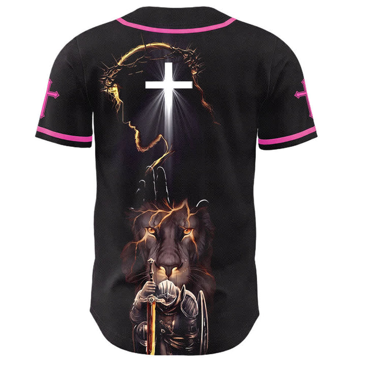 Christianartworkshop Jesus Lion Armor Black Button Up Baseball Jersey - image 43
