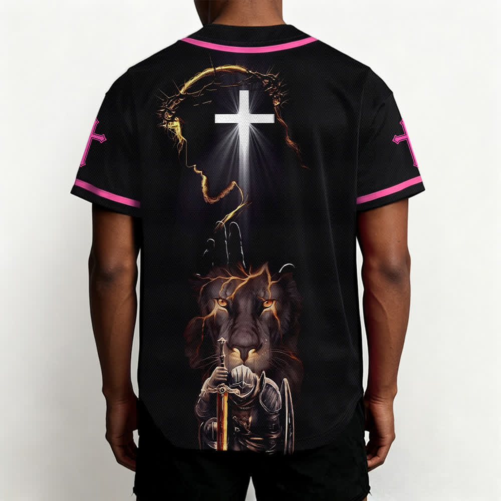 Christianartworkshop Jesus Lion Armor Black Button Up Baseball Jersey - image 47