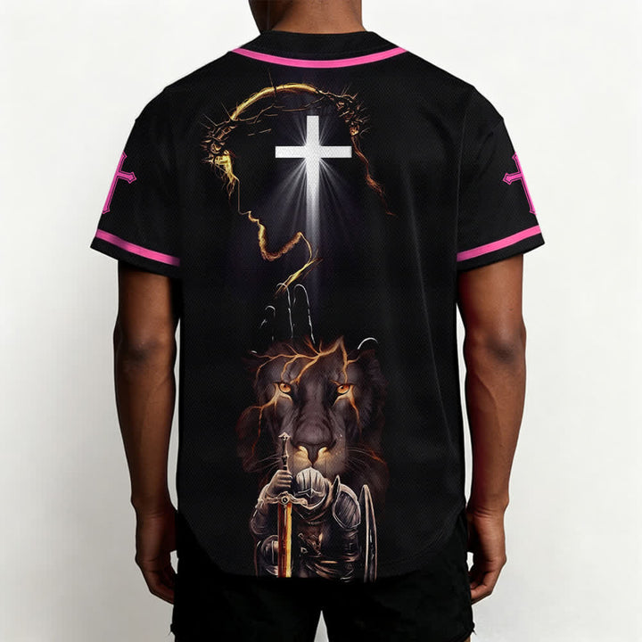 Christianartworkshop Jesus Lion Armor Black Button Up Baseball Jersey - image 47