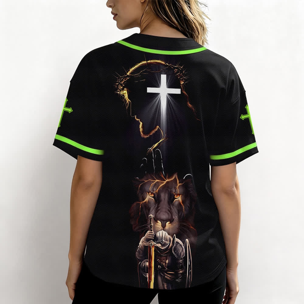Christianartworkshop Jesus Lion Armor Black Button Up Baseball Jersey - image 52