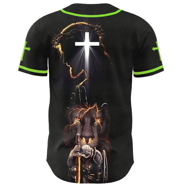 Christianartworkshop Jesus Lion Armor Black Button Up Baseball Jersey - image 50