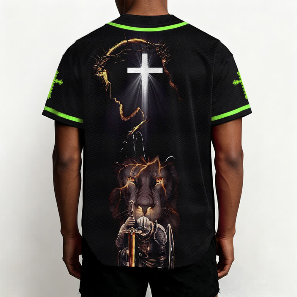 Christianartworkshop Jesus Lion Armor Black Button Up Baseball Jersey - image 54