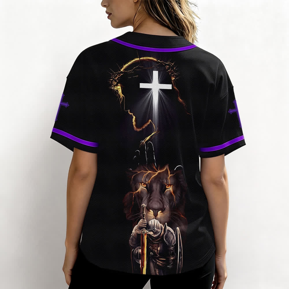 Christianartworkshop Jesus Lion Armor Black Button Up Baseball Jersey - image 59