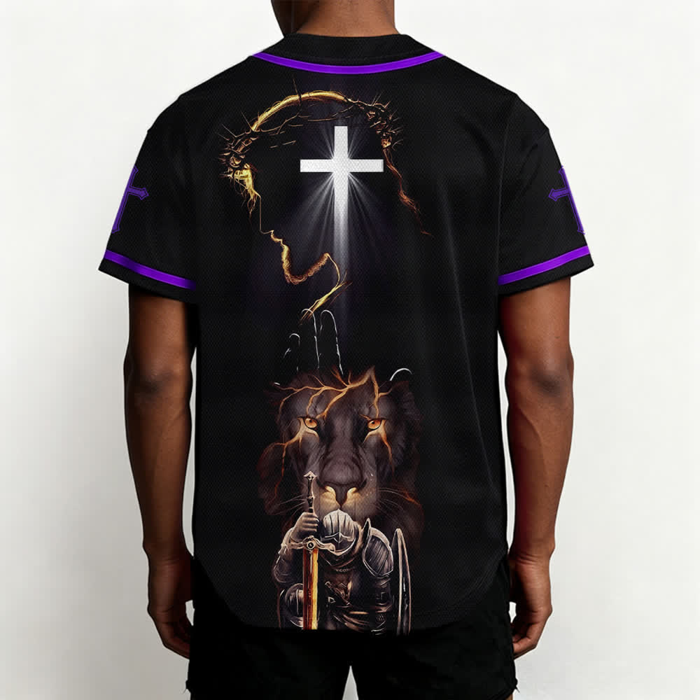 Christianartworkshop Jesus Lion Armor Black Button Up Baseball Jersey - image 61