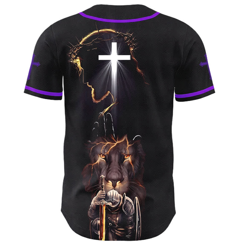 Christianartworkshop Jesus Lion Armor Black Button Up Baseball Jersey - image 57