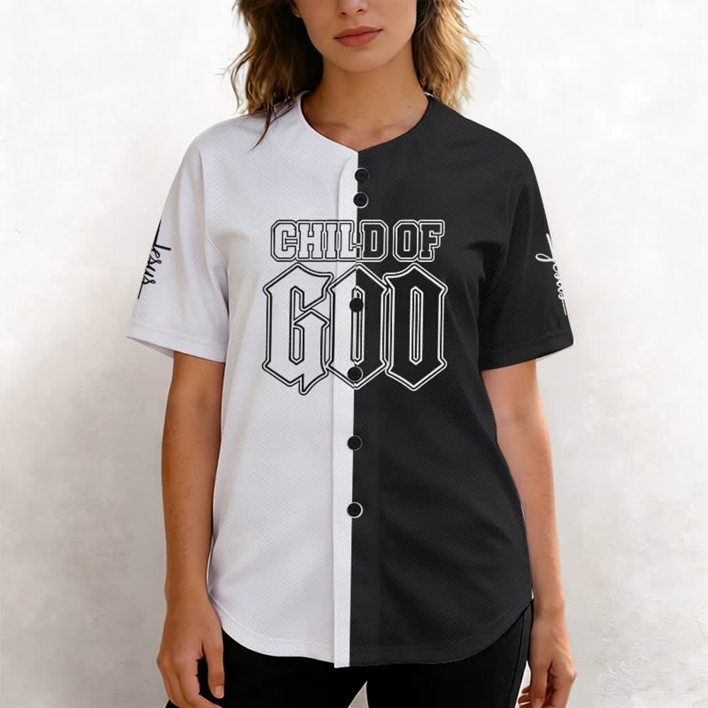 Christianartworkshop Child Of God Split Black White Baseball Jersey - image 4