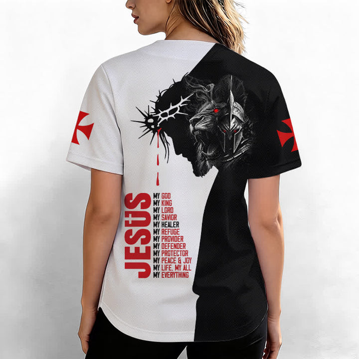 Christianartworkshop Split Tone Jesus Thorn Lion Street Baseball Jersey - image 3