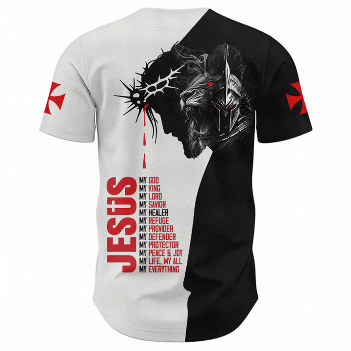 Christianartworkshop Split Tone Jesus Thorn Lion Street Baseball Jersey - image 1